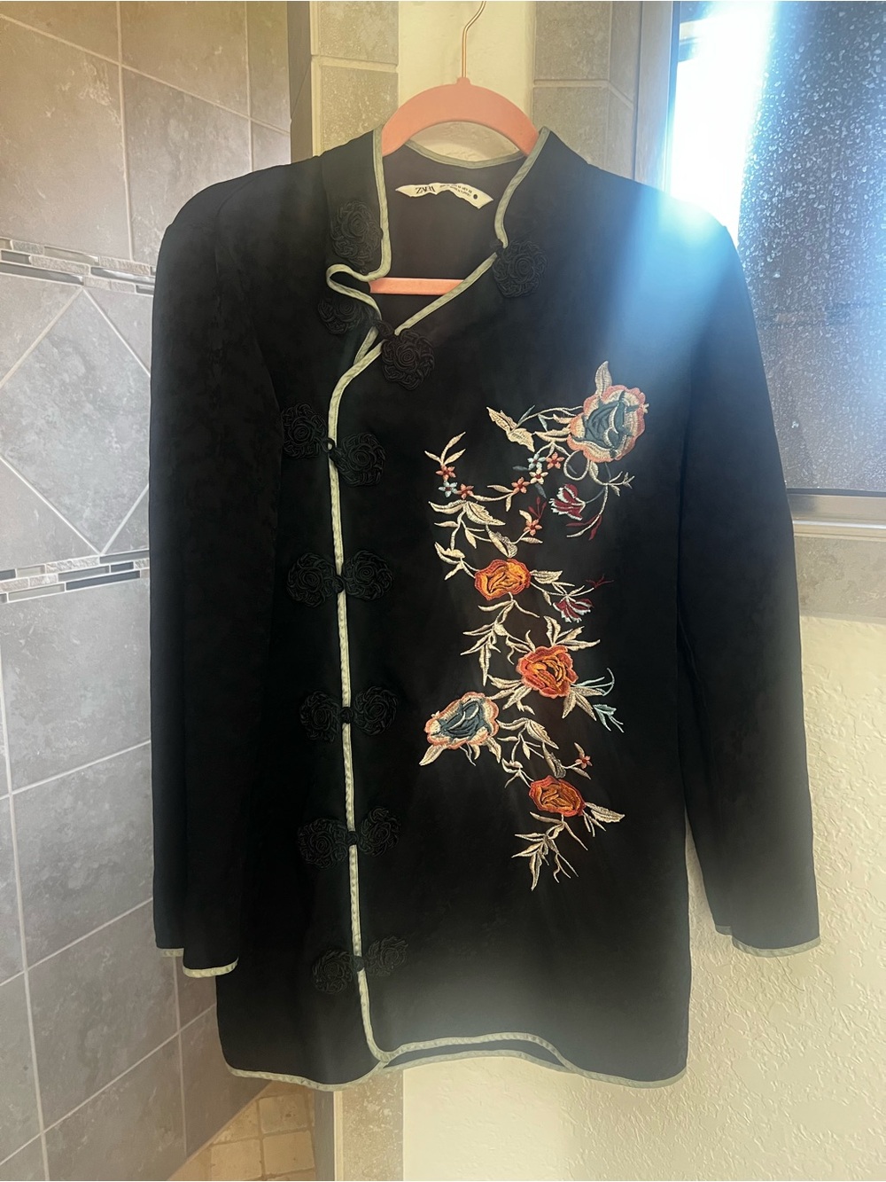 Zara Black Embroidered Floral Mini Dress Jacket